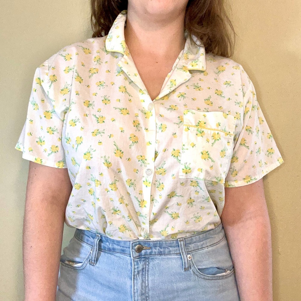 White blouse with yellow flowers